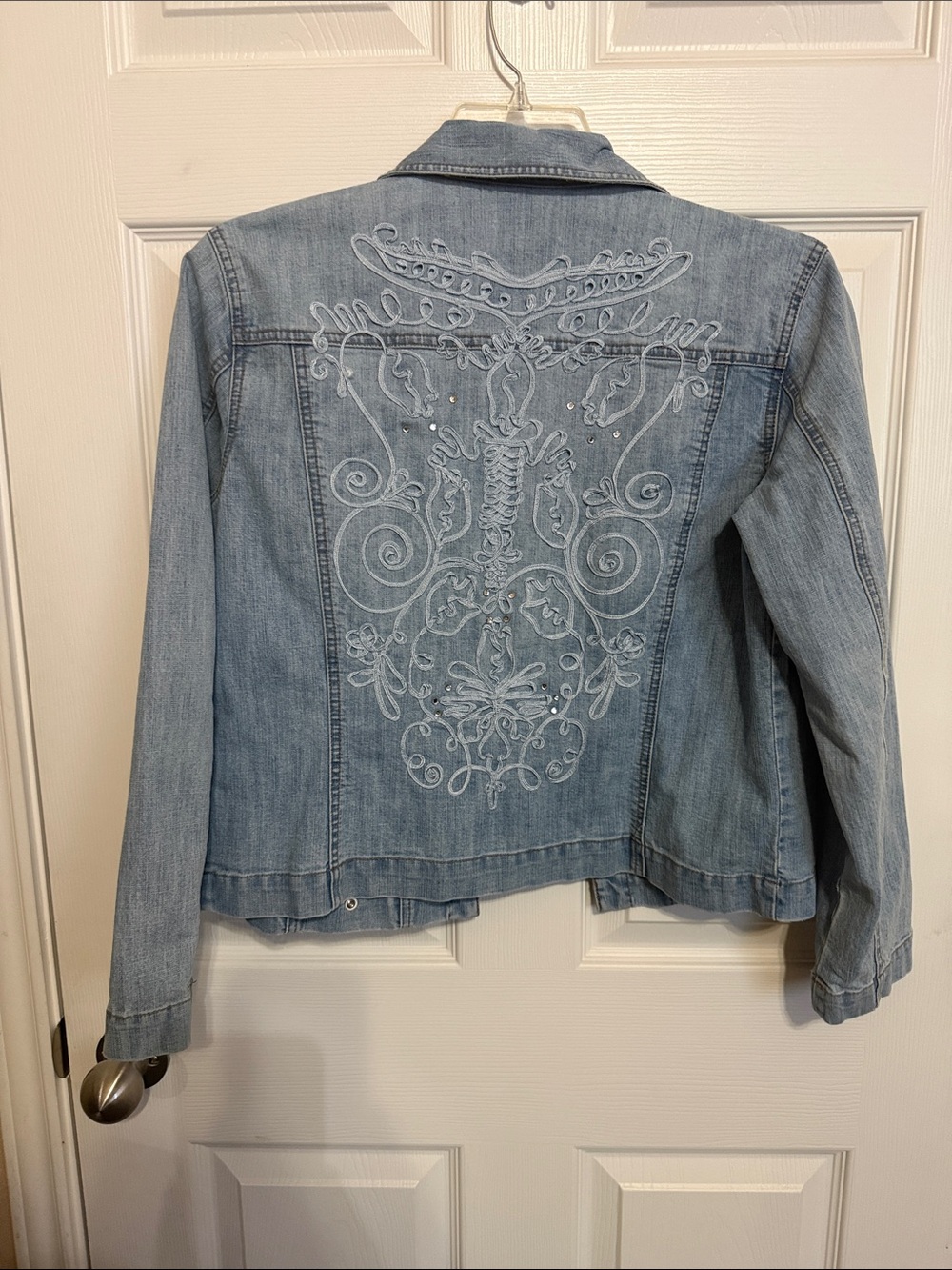Chico's Light Blue Embroidered Denim Jacket - Picture 5 of 10
